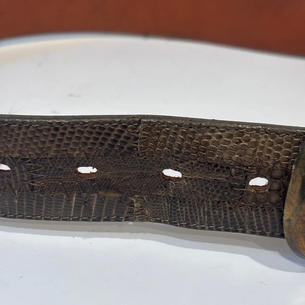 Tony Lama 20547B Mens Brown Lizard Skin Inlay Leather Western Belt Size 30 USA